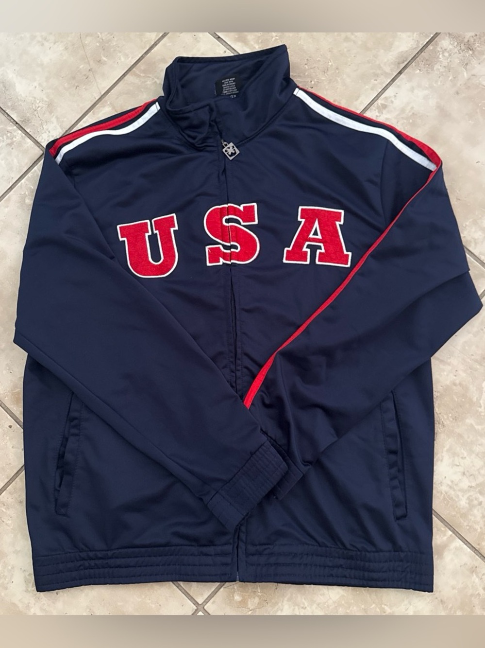 NBN Gear Men’s Navy blue USA track jacket with red and white Stripes